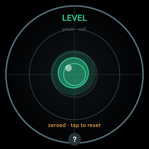 Bubble Level — level and green, the bubble centred