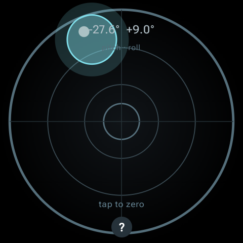 A tilted reading with pitch and roll in degrees