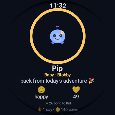 Step Pet home — your pet with today’s steps and progress to goal