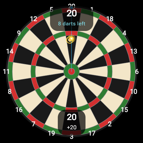 Crown Darts gameplay — a dart landed with the score on the board