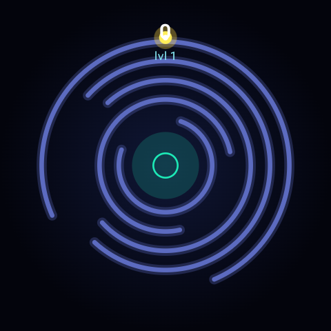 Helix Drop gameplay — ball at the top, spiral rings around the core