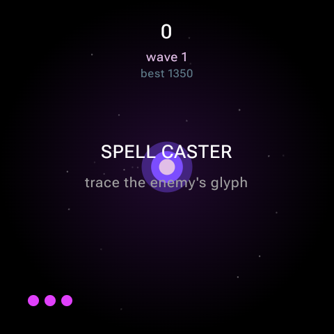 Spell Caster gameplay — glyph being traced with finger trail